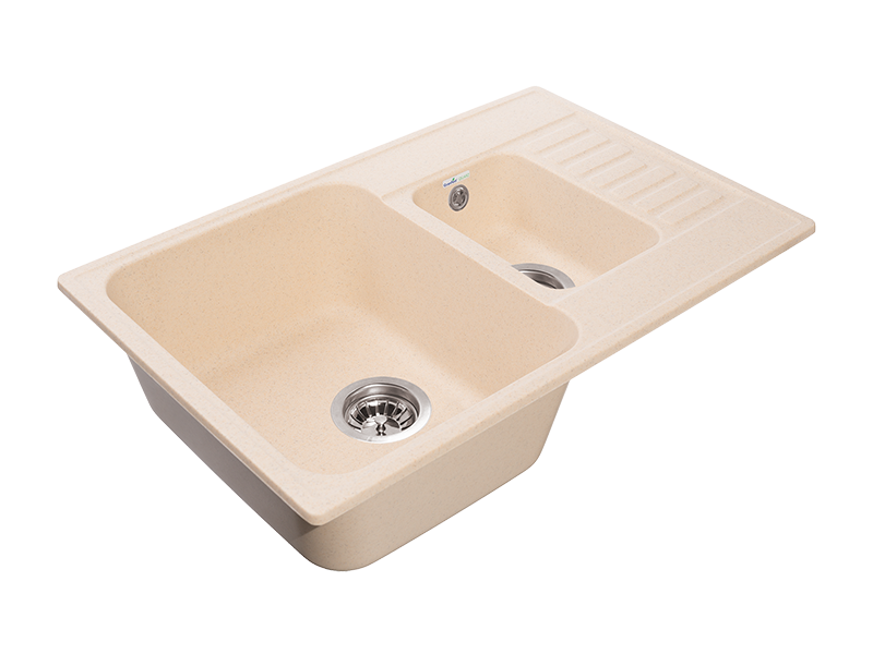 Мойка ECO-21К 1.5 чаша+кр 740*480 (бежевый) GranFest-ECO (+сиф. 2-й 1/2" с круг. пер. и отв. GRAND)
