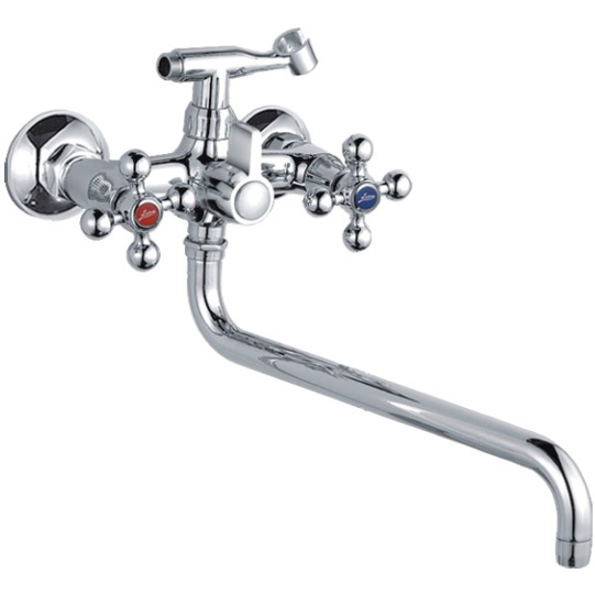 L2719 Смеситель для ванны S-излив 30 см, двухвентил маховик крест дивертор в корпусе латунь LEDEME