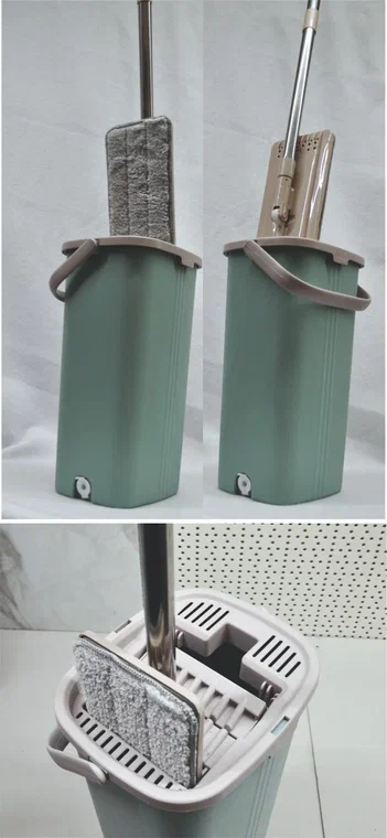 Комплект для уборки (ведро с отжимом и полоскан +швабра с плоской насадкой) зеленый ЕК-419-07