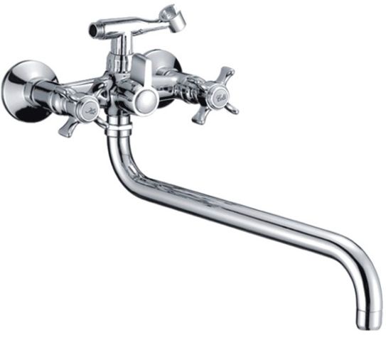 L2611 Смеситель для ванны S-излив 30 см с картридж. переключ. двухвент., маховик крест латунь LEDEME