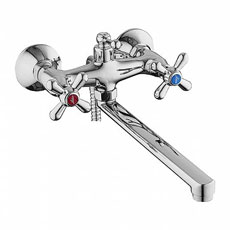 L2518 Смеситель для ванны L-излив 30 см, переключатель сверху двухвен маховик крест латунь LEDEME